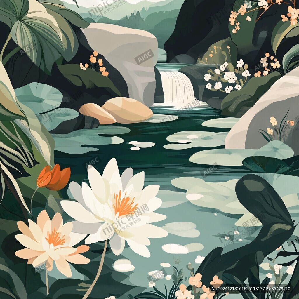 山泉水插畫