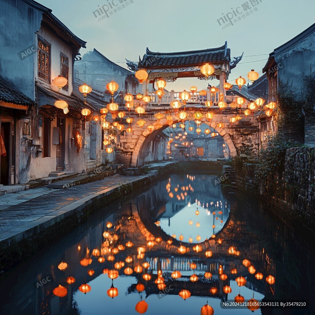 古橋上的花燈