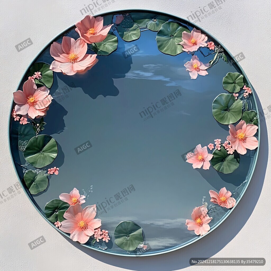 荷花圓框畫