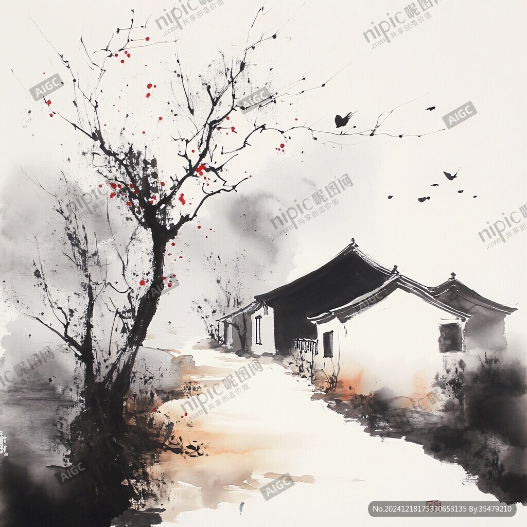 水墨農(nóng)村場景