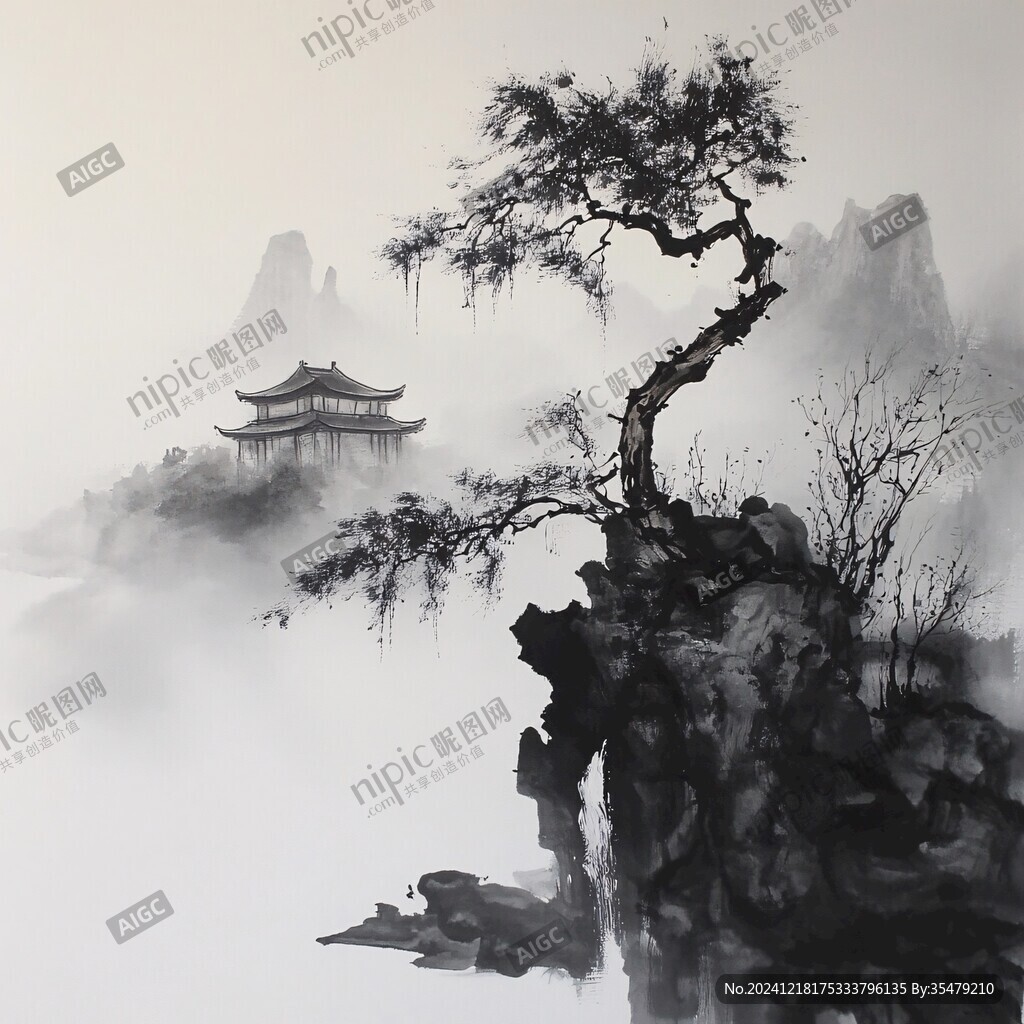 迎客松水墨山川