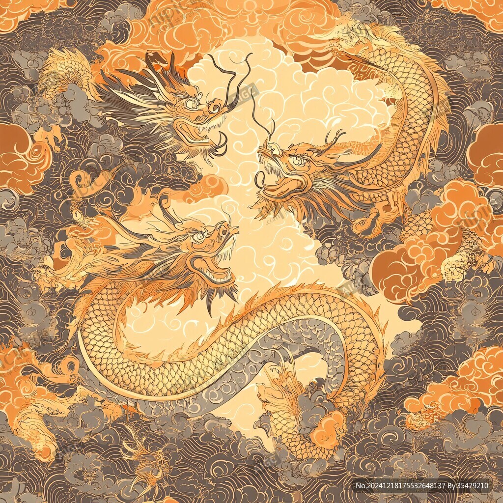 手繪雙龍插畫(huà)