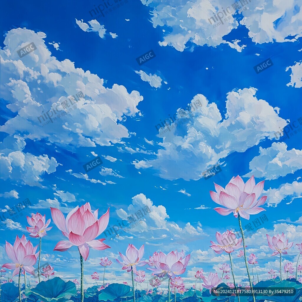荷花油畫效果