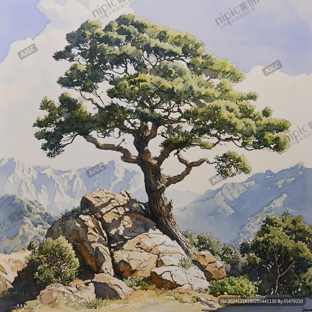迎客松油畫
