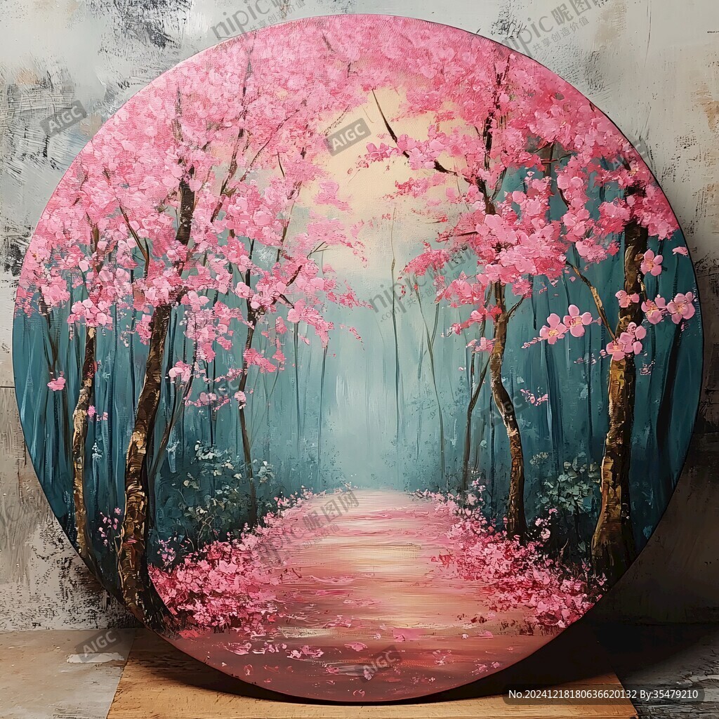 桃花圓形裝飾畫