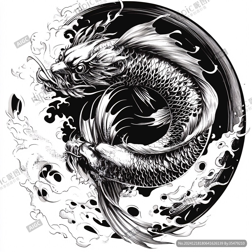 圓龍線稿龍
