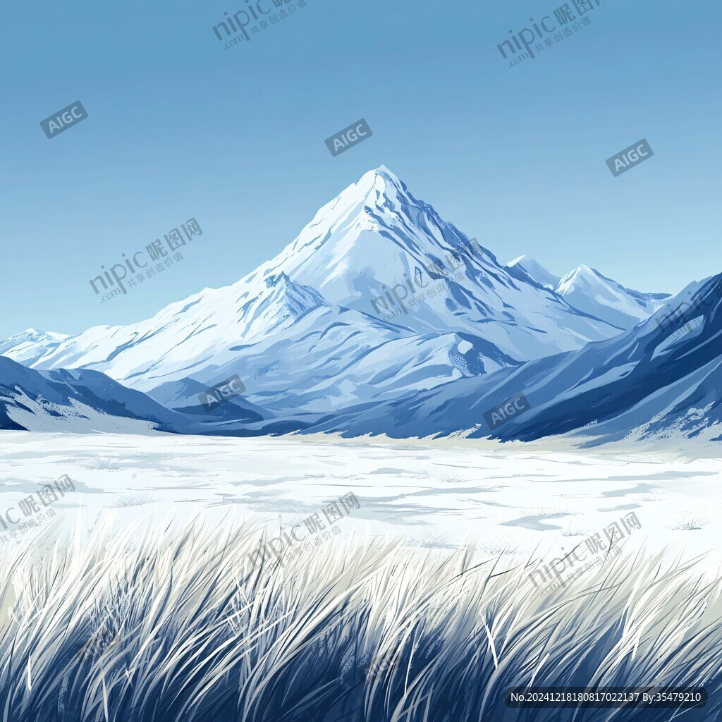 手繪草原草雪山