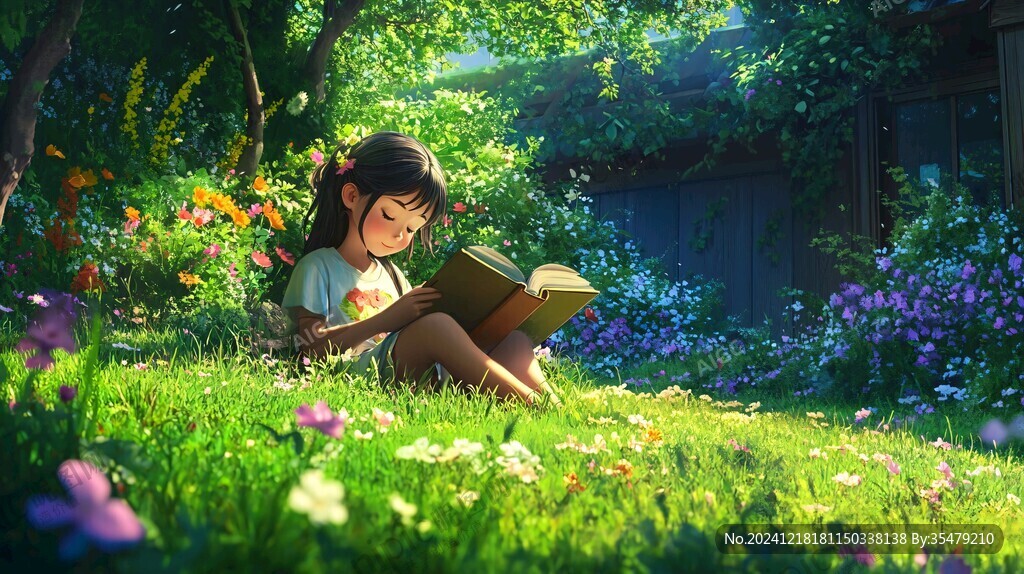 花園里看書的女孩