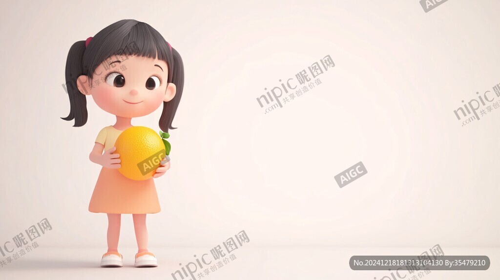 小女孩站在芒果上插畫(huà)