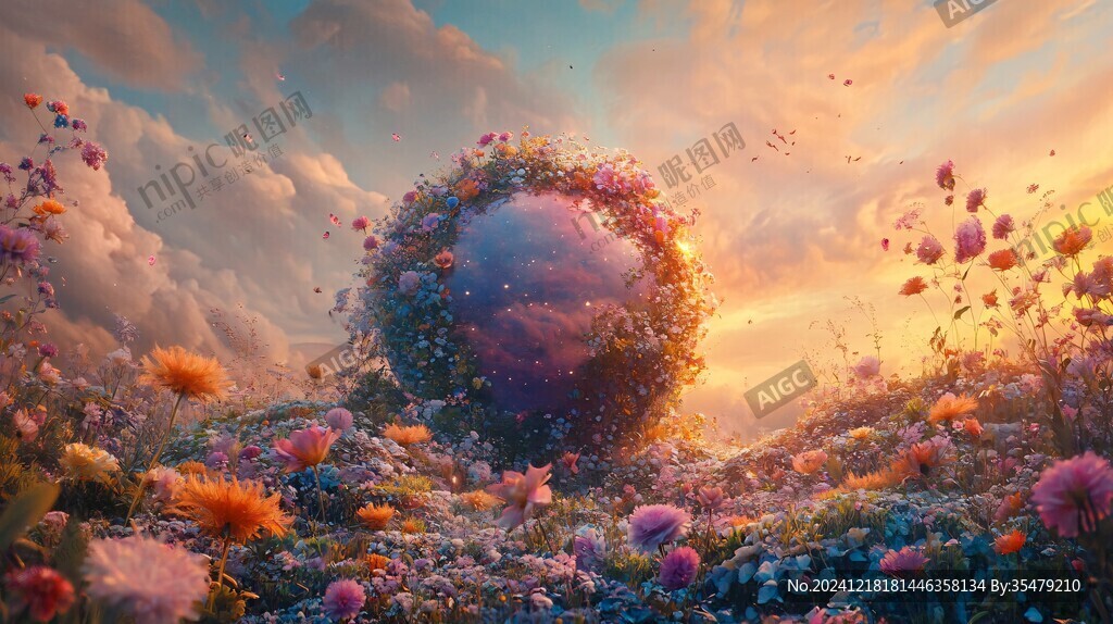 唯美夢幻花田場景
