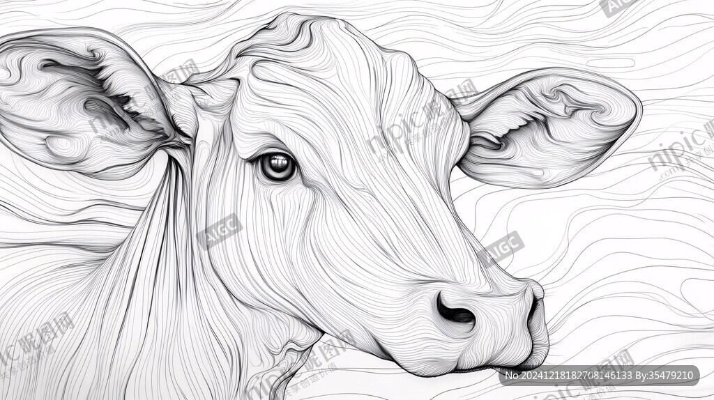 牛線描插畫