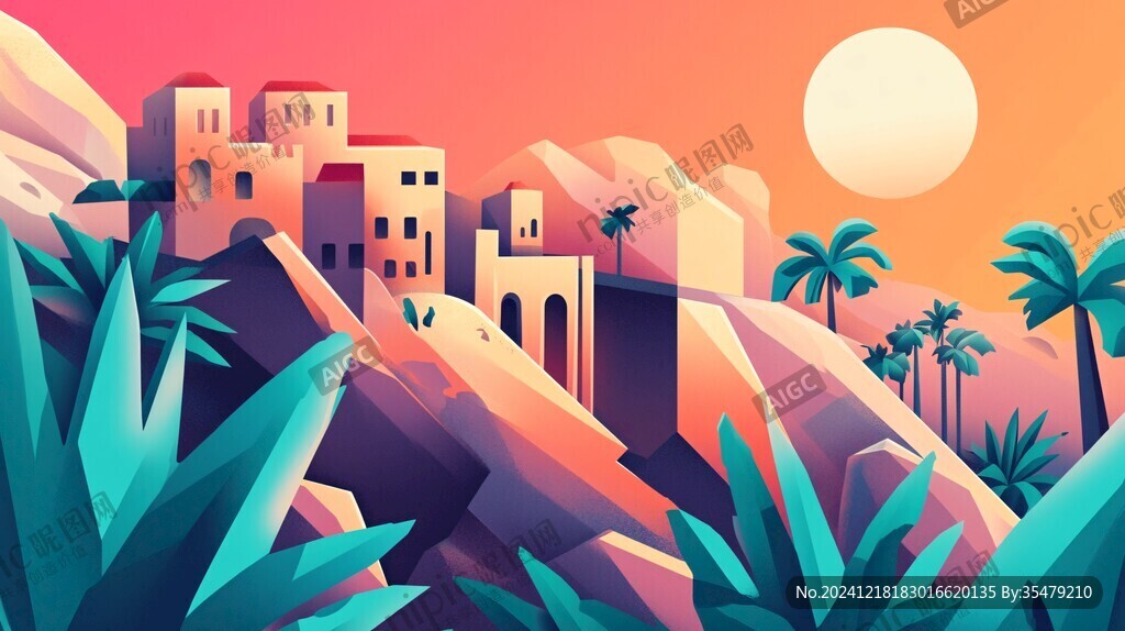 扁平風(fēng)景插畫