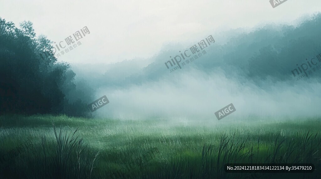 霧掛的草叢