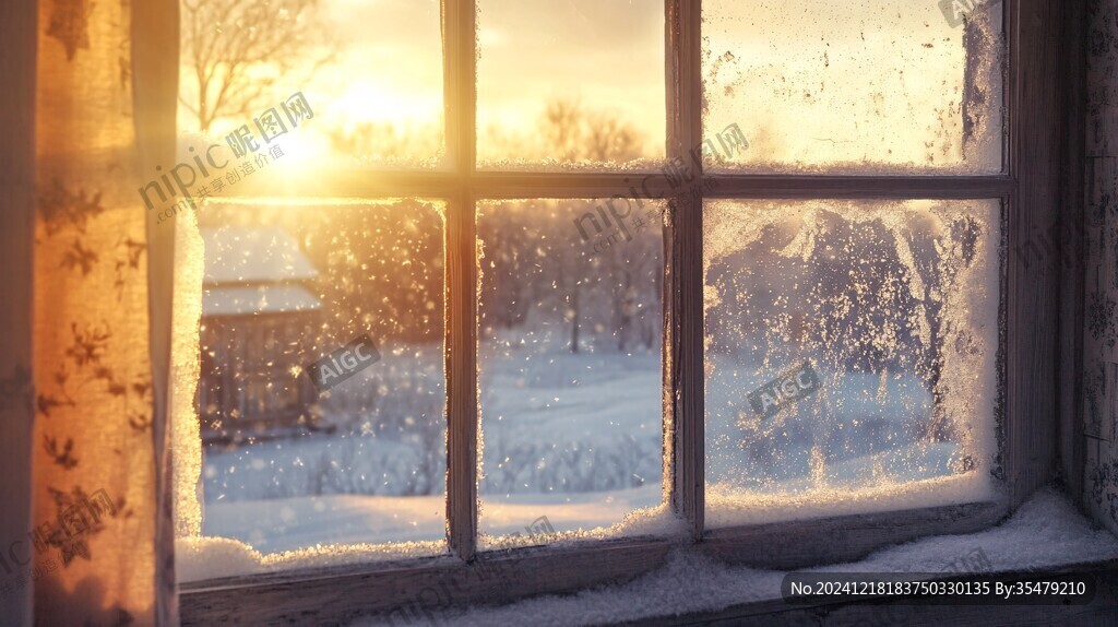 冬天窗前落雪