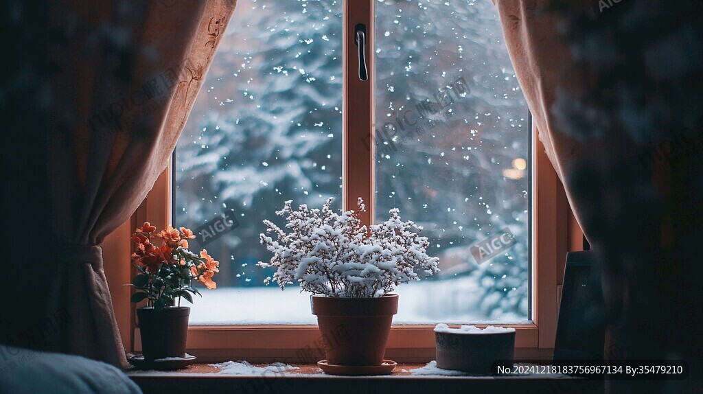 窗前飄雪