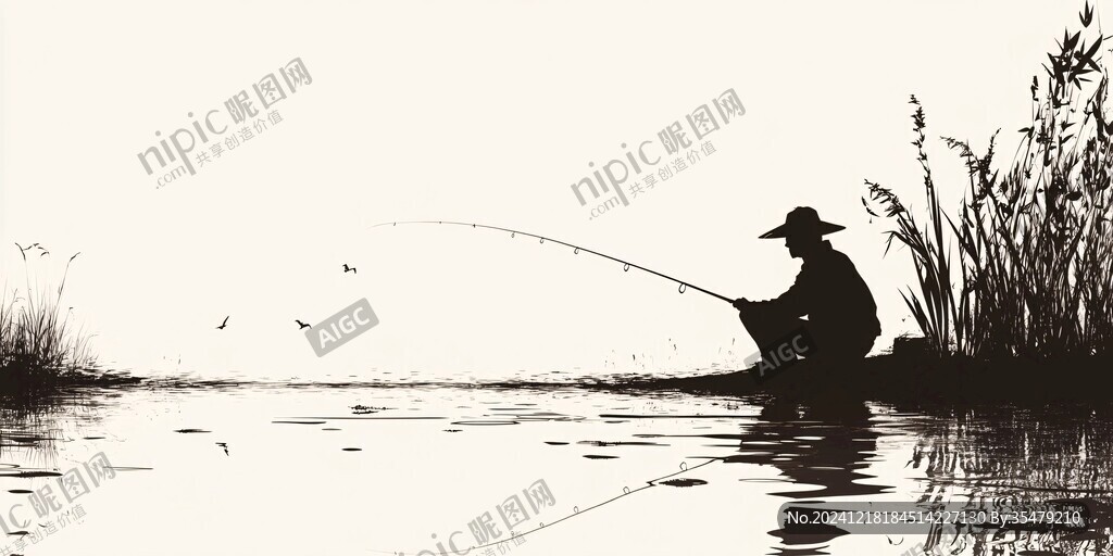 水墨漁夫垂釣水鄉(xiāng)