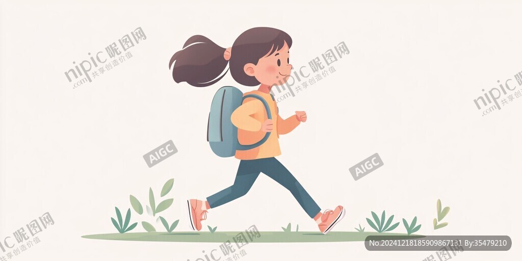 手繪奔跑上學(xué)的少年