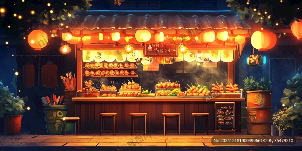 夜宵店插畫