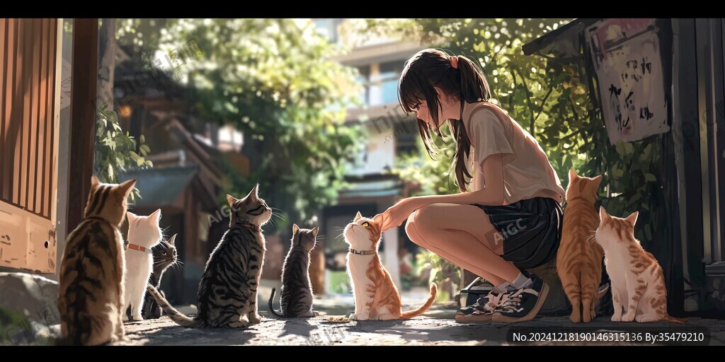 擼貓的女孩