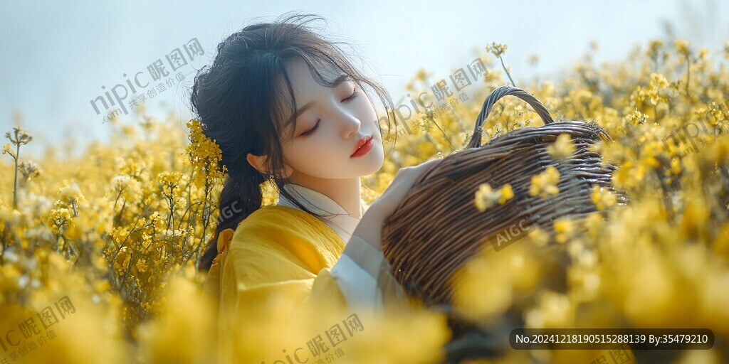 油菜花里的少女