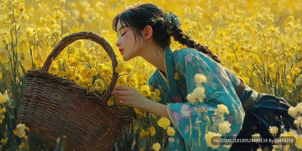 油菜花里的少女