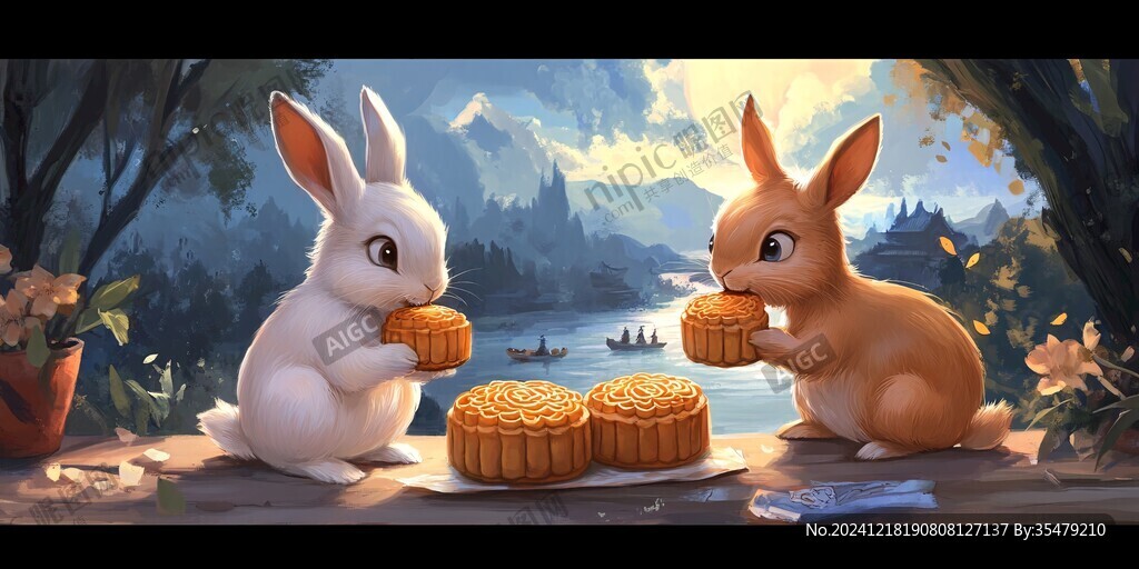 月餅小兔插畫