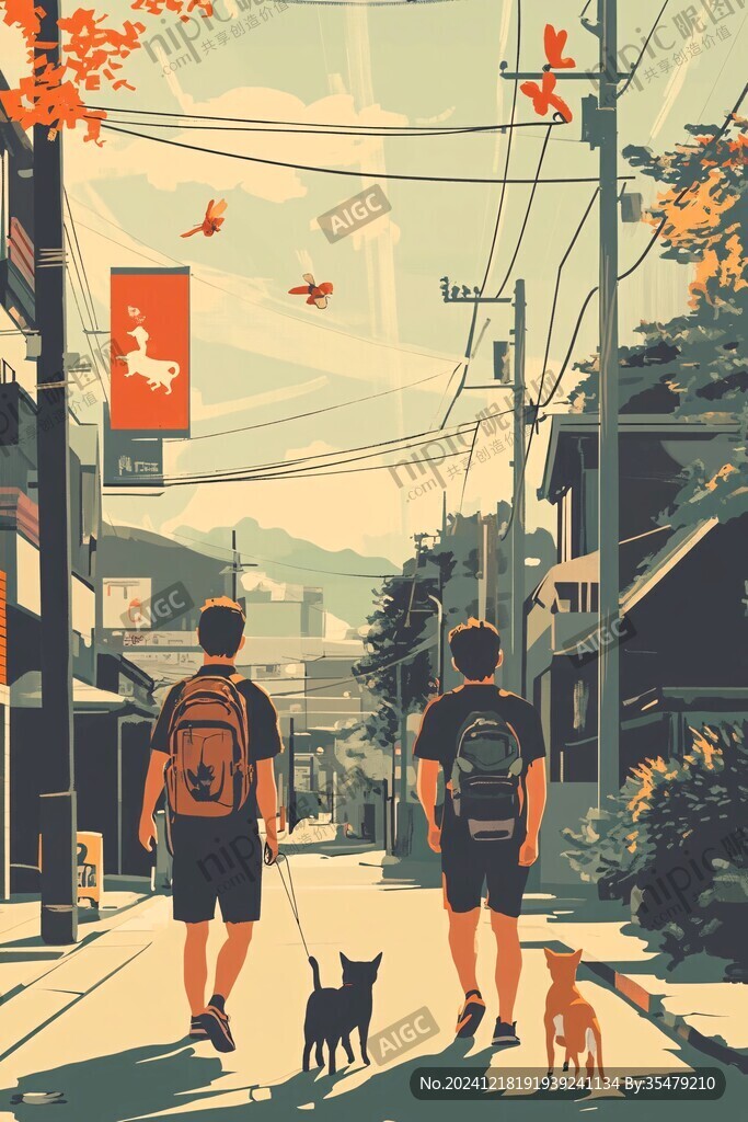 路上遛狗的人