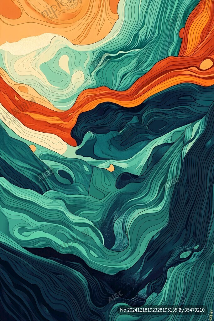 高端山水線包裝插畫