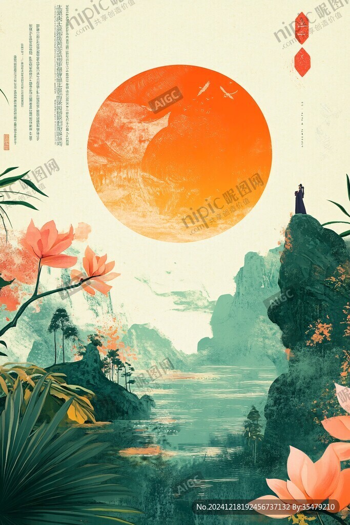 山水中秋海報唯美中秋