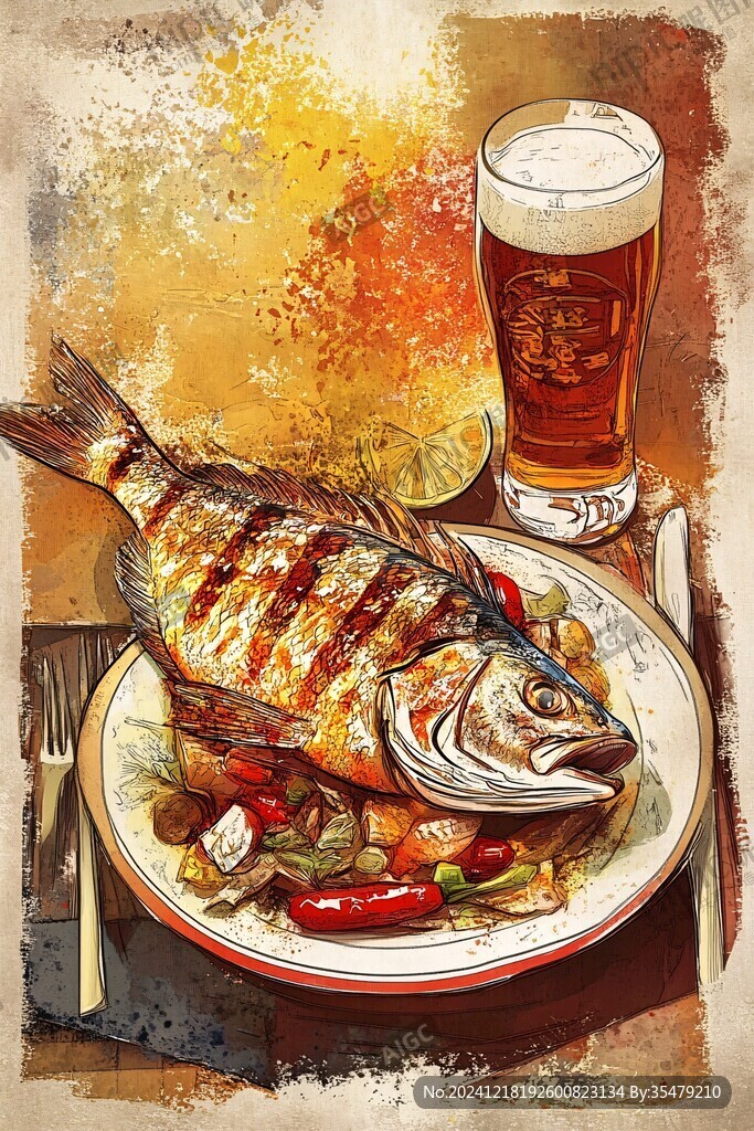 啤酒魚插畫