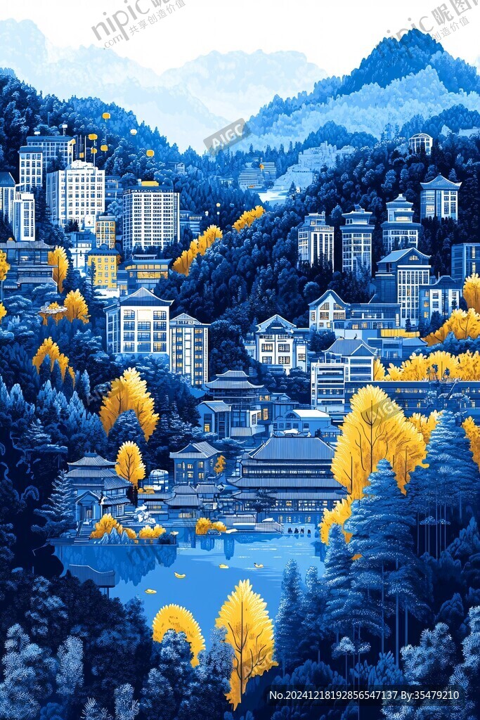 暨南大學插畫水墨山水