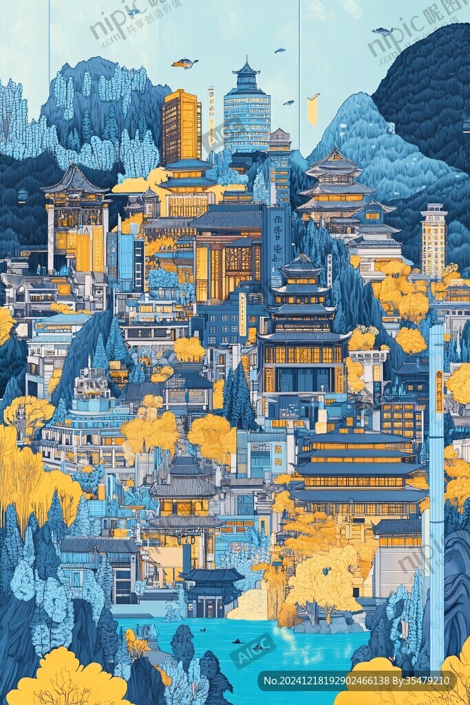 民族自治區(qū)城市插畫