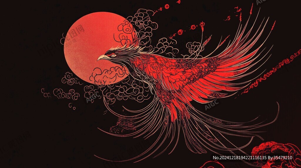 鸞鳥玄鳥朱雀禮盒插畫