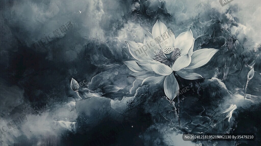 藍色荷花壁畫