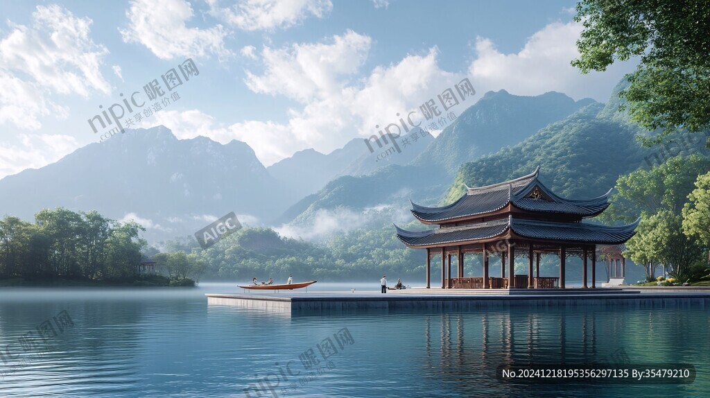中式群山湖水山居