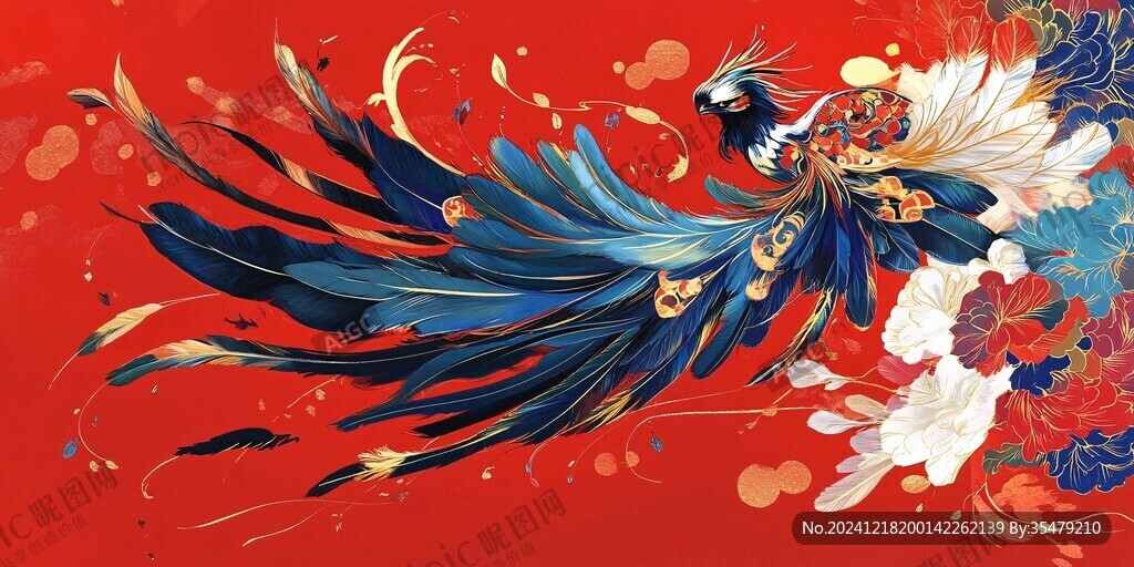 鸞鳥玄鳥朱雀禮盒插畫