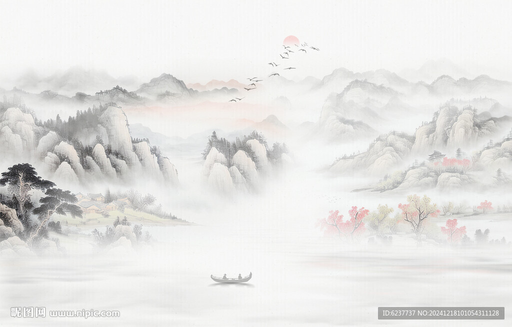 山水水墨畫裝飾背景圖