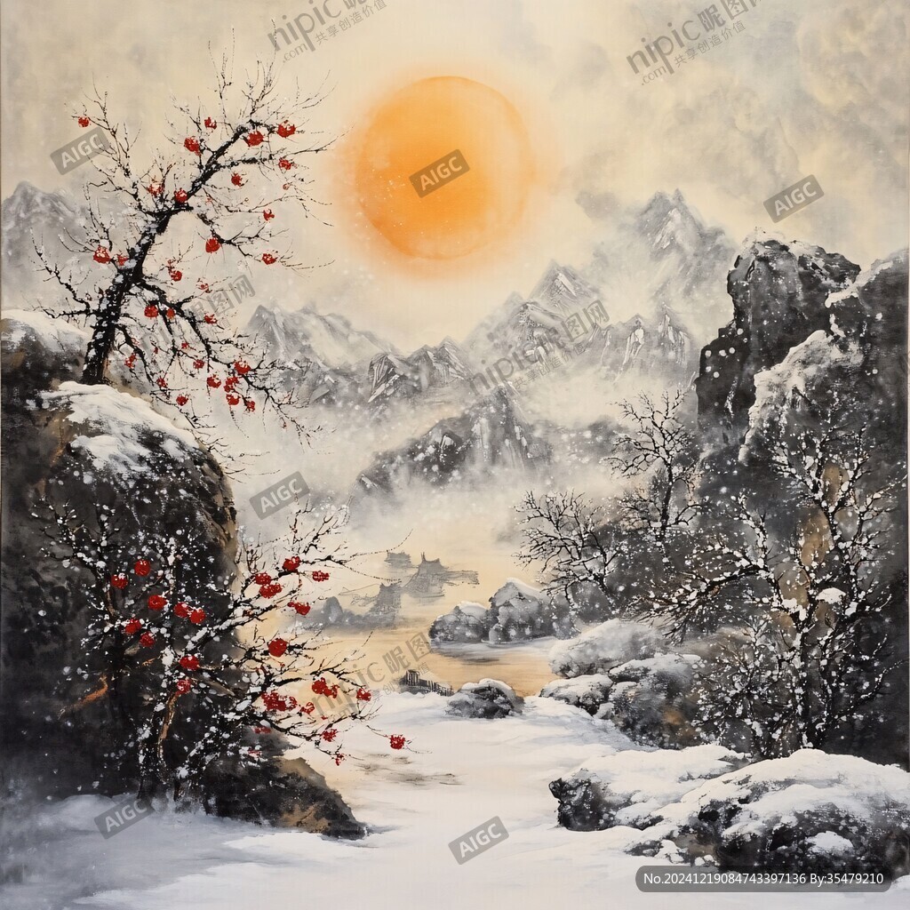 落日山水畫