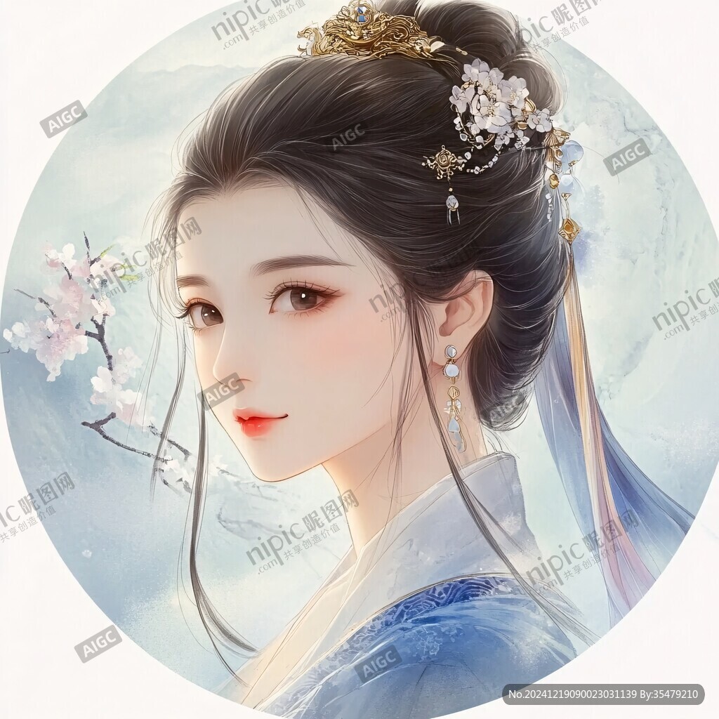 古風(fēng)美女頭像插畫封面