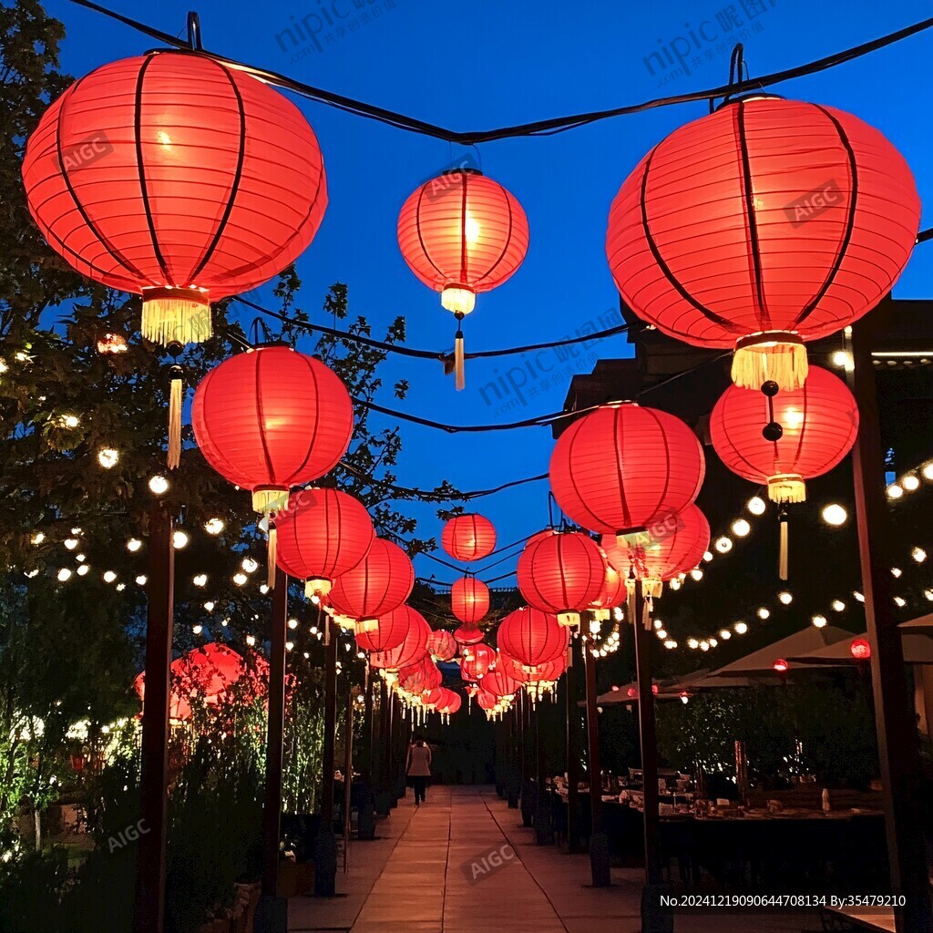 美食街夜景紅燈籠