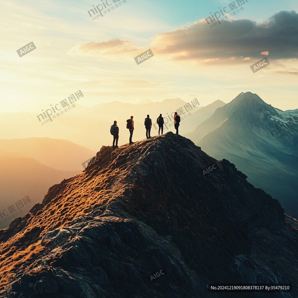 登山隊背影