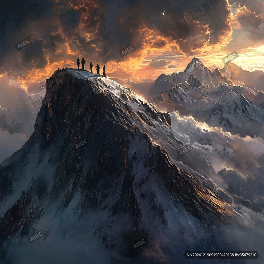登山隊背影