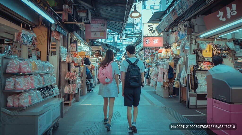 街頭購物男女