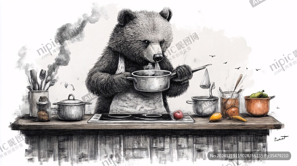 動物廚師插畫