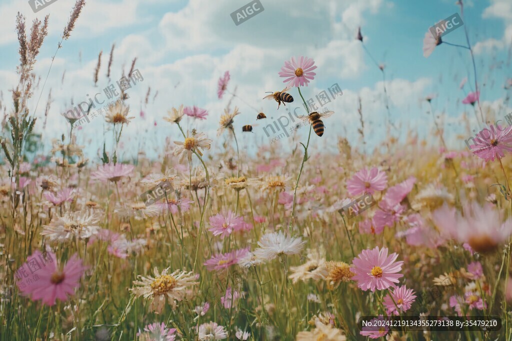 蜜蜂花叢中