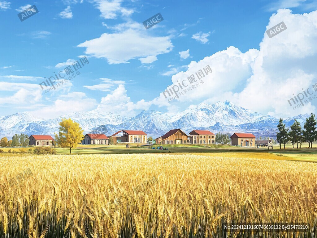 美麗鄉(xiāng)村麥田風(fēng)景