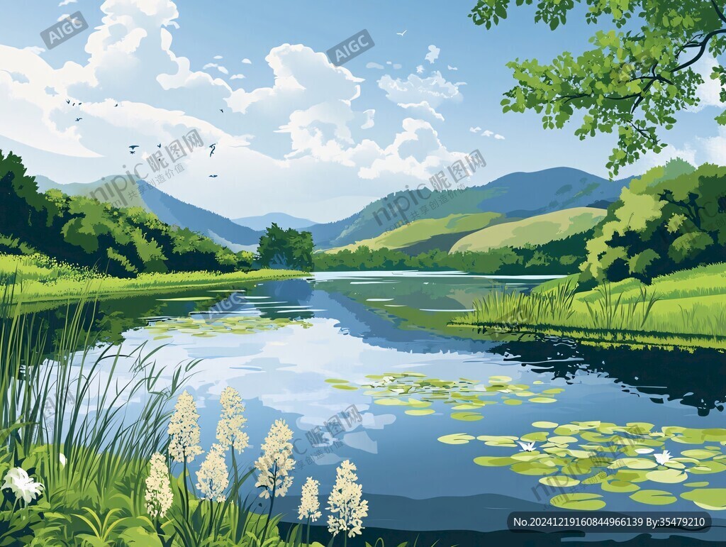 插畫湖泊