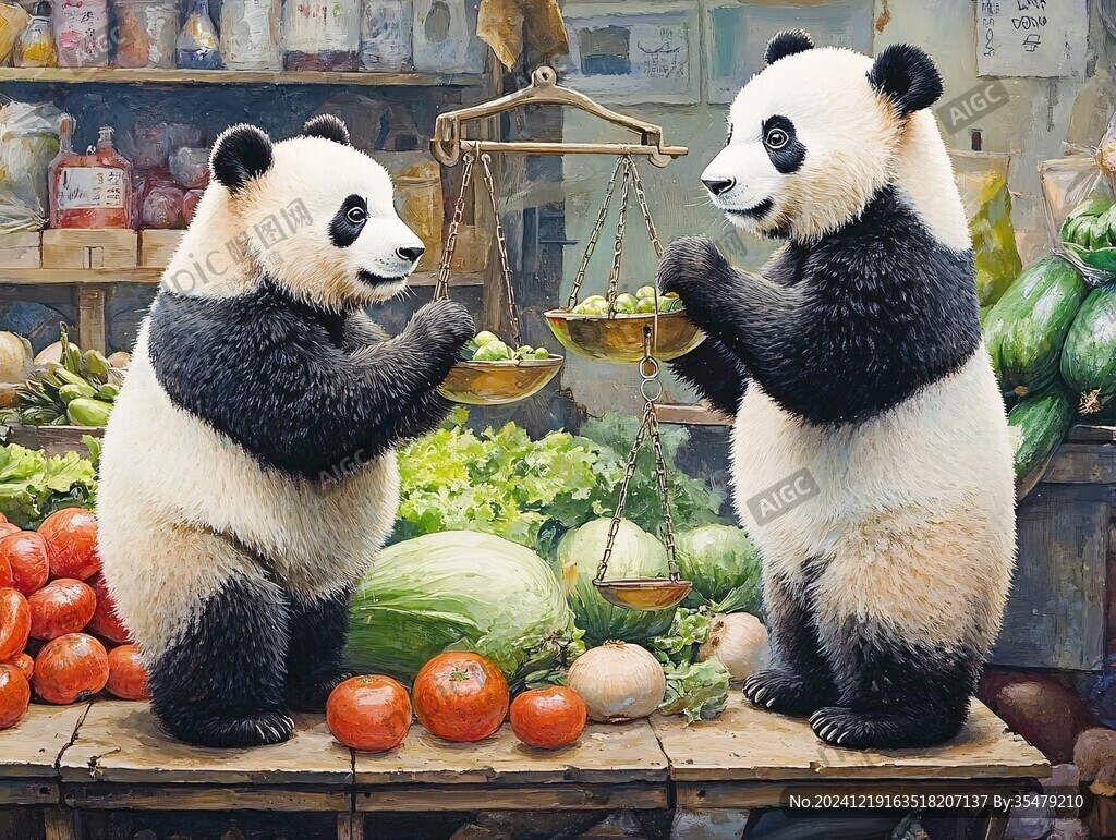 大熊貓美食插畫