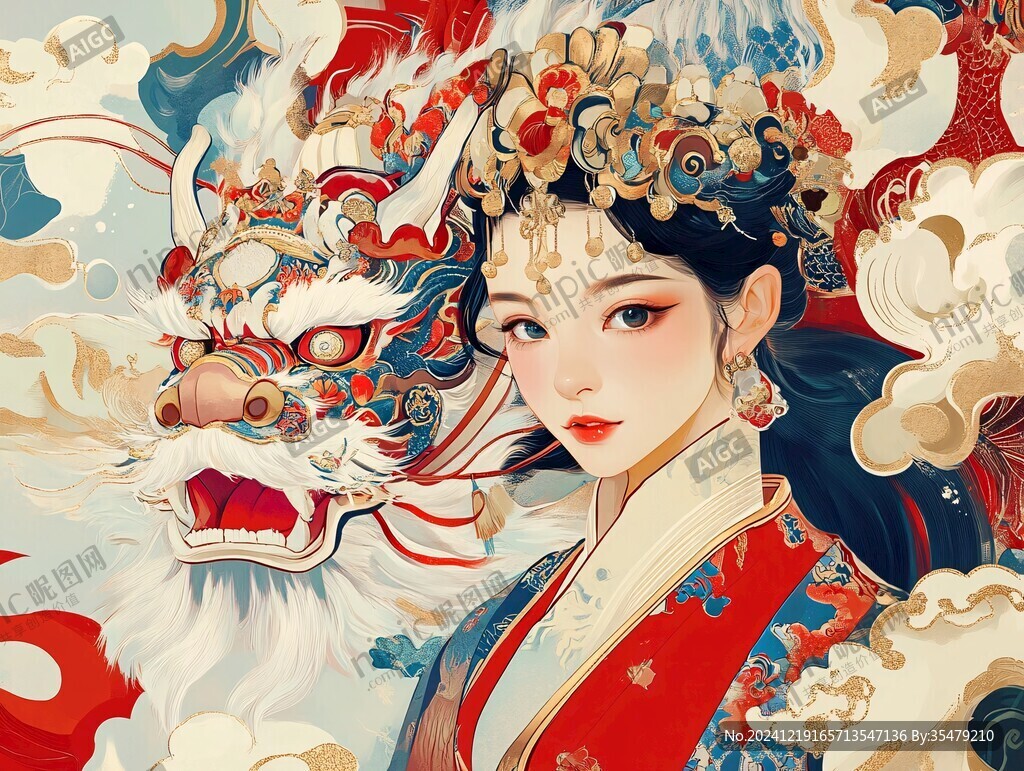 舞獅包裝插畫