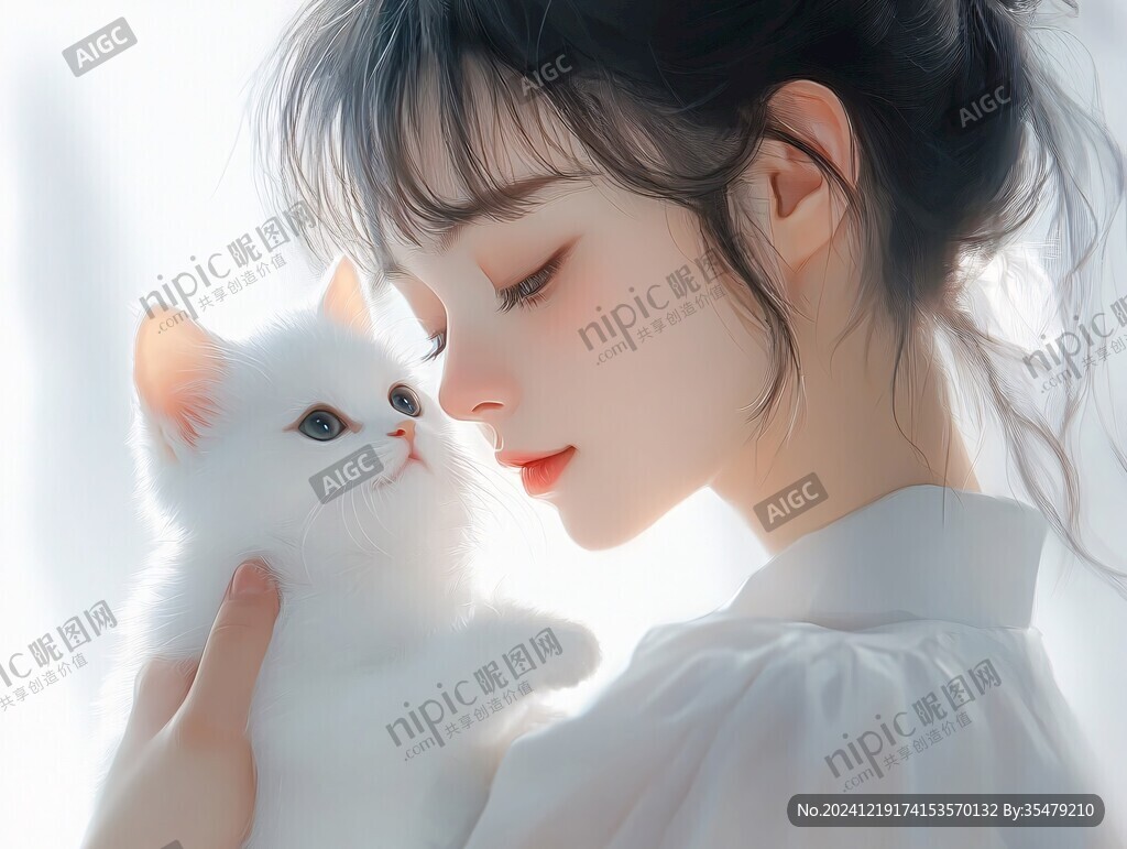 擼貓少女插畫